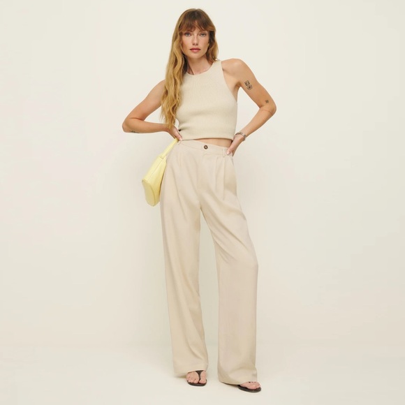 Reformation Pants - Reformation Wide-Leg Trousers in Beige